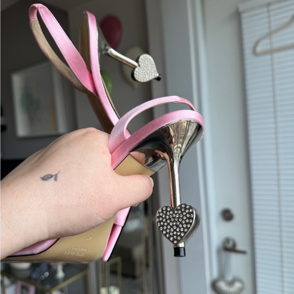 Mach & Mach Pink Crystal Heart Slingback Heel Sandals SZ 9.5/40 - Picture 4 of 5
